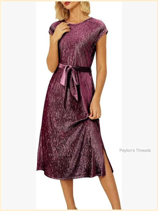 Dresses & Skirts - Velvet Sleeveless Crewneck Midi Dress with Pockets Cocktail Party